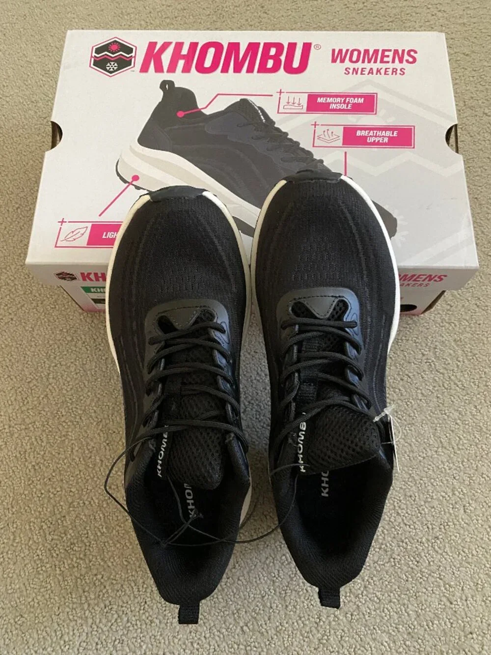 NEW Women's Khombu Lightweight Patan Memory Foam Sneakers Shoes, Black, Size 7.5